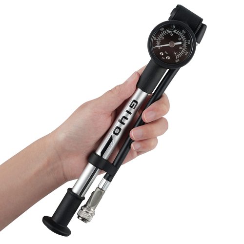 GIYO High Pressure Shock Pump (350 PSI) – Strong Lever Lock for No Air Loss, Aluminum Barrel, 1.5" Dial Gauge, Micro-Adjust Bleeder, 360° Rotating Hose, Taiwan-Made