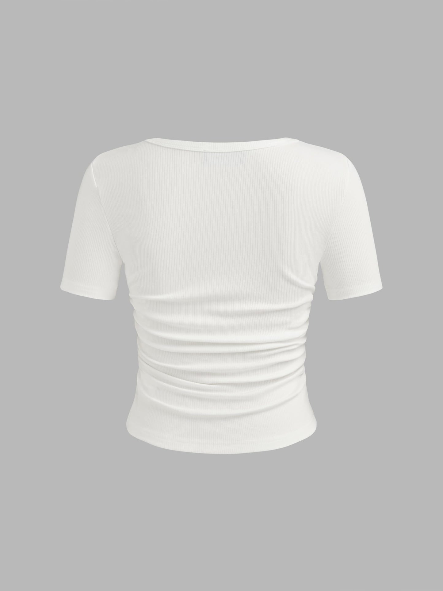 CIDER Crop Tops for Women Square Neck Short Sleeve Ruched Fitted Tee Casual Basic Summer Going Out Tops Black