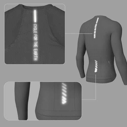 Lo.gas Mens Cycling Jersey Long Sleeve with 3+1 Rear Pockects Moisture Wicking UPF 50+ Full Zip Riding Bike Shirts,Grey L