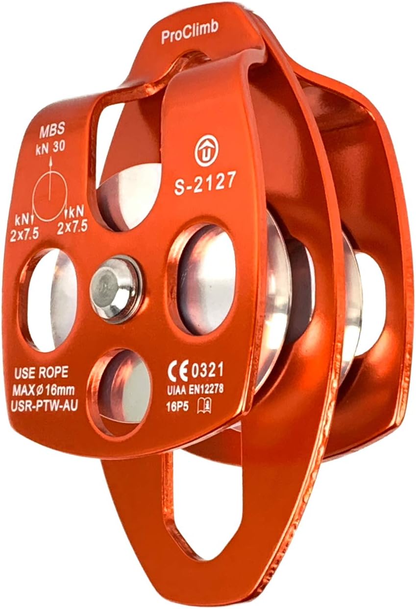 30kN Large Aluminum Rope Pulley - Single/Double Sheave, CE/UIAA Certified