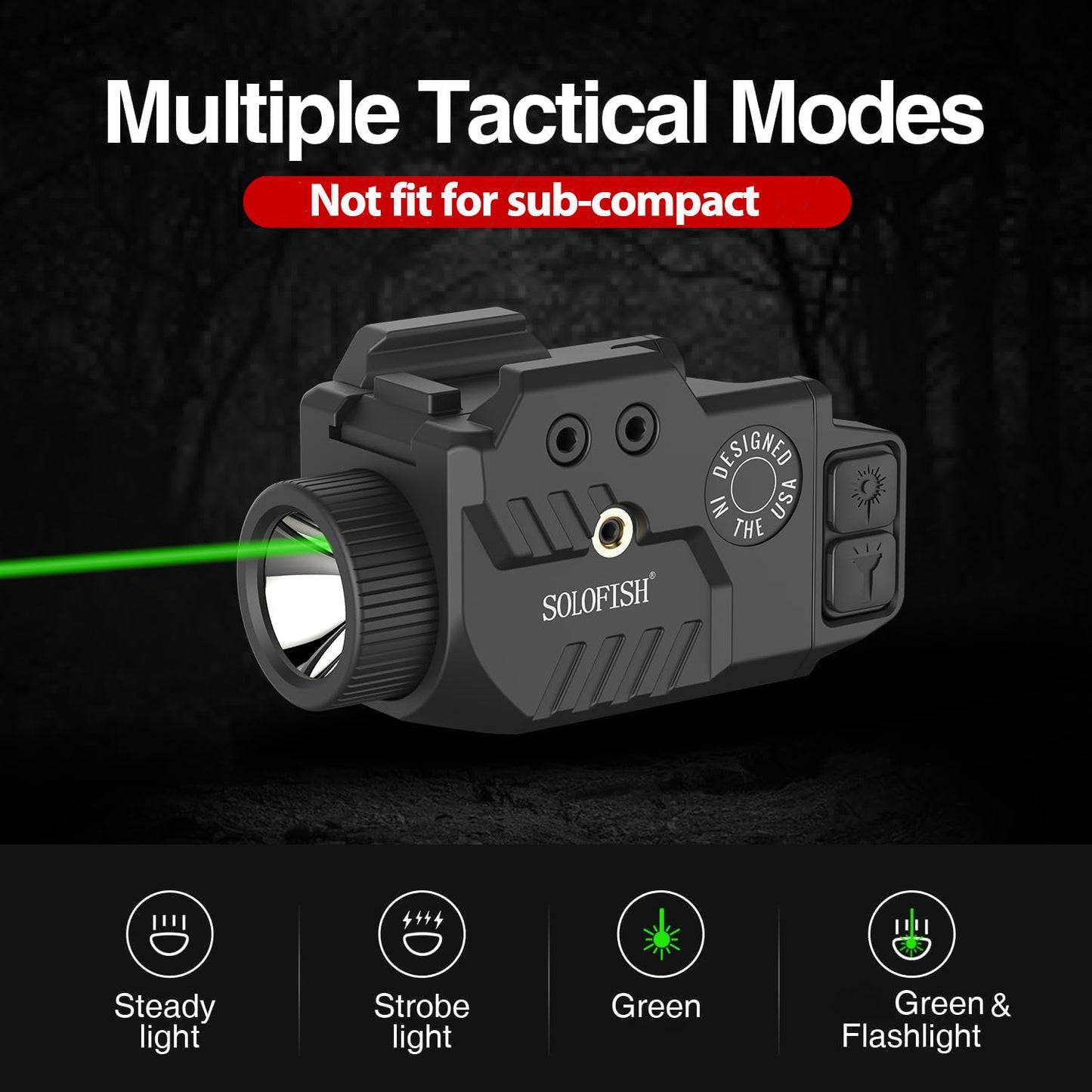 Solofish 800lm Pistol Light Laser Combo with Adjustable Rail for Full Rail, Shockproof Green Laser Sight and Gun Light with Strobe Function, Rechargeable