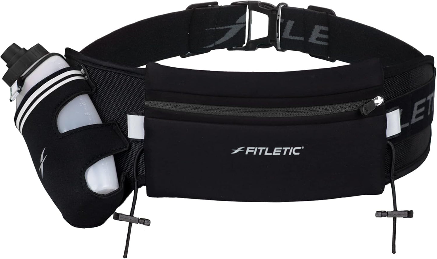 Fitletic Hydration Running Belt with 12oz Water Bottle – Bounce-Free Race Belt for Men & Women, Water-Resistant, Fits All Phones