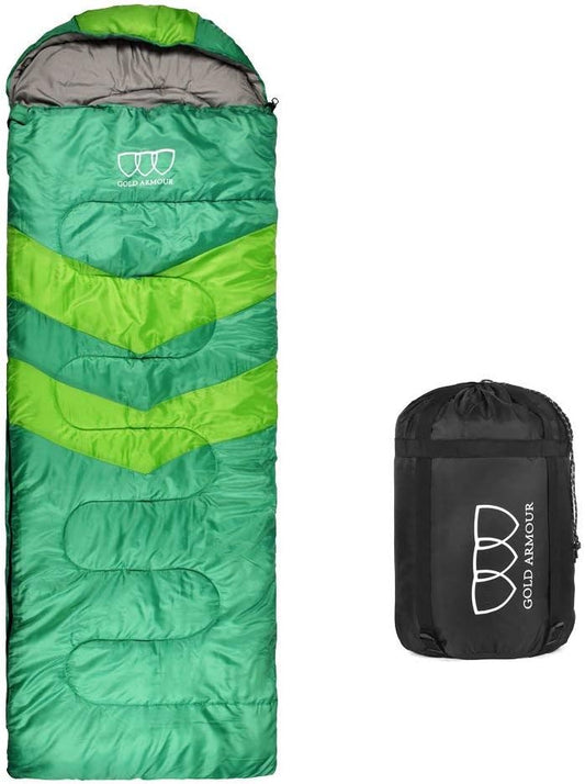 Gold Armour Sleeping Bag - Sleeping Bag for Indoor & Outdoor Use - Great for Kids, Boys, Girls, Teens & Adults. Ultralight and Compact Bags are Perfect for Hiking, Backpacking & Camping (OD Green)