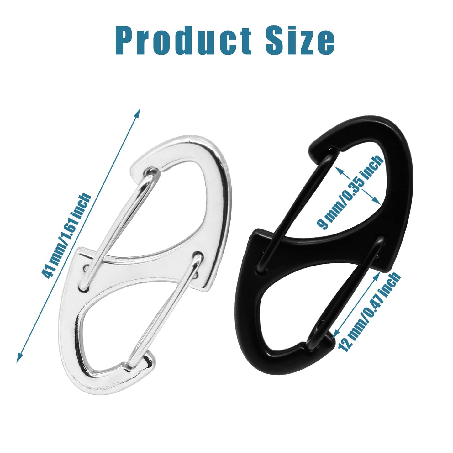 Hitefu 20PCS Dual Carabiner Clips, 1.6 Inch Small Metal S Snap Hook Dual Spring Wire Gate Clip, Tiny Carabiner Clip for for Outdoor Sports Fishing Camping(Black & White)