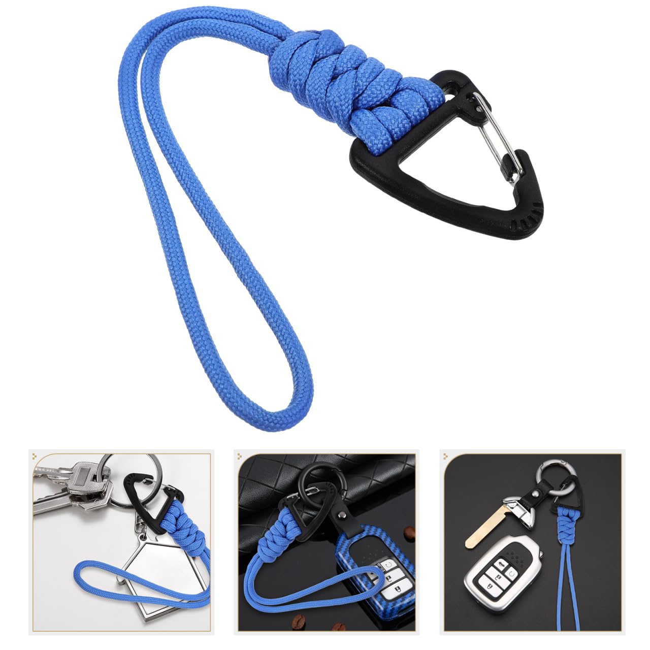 HANABASS 2pcs Keychain with Carabiner Triangle Buckle Keys Lanyard Cord Wrist Strap Parachute Rope D-Locking Keyring Clip for Water Bottle Keys Backpack
