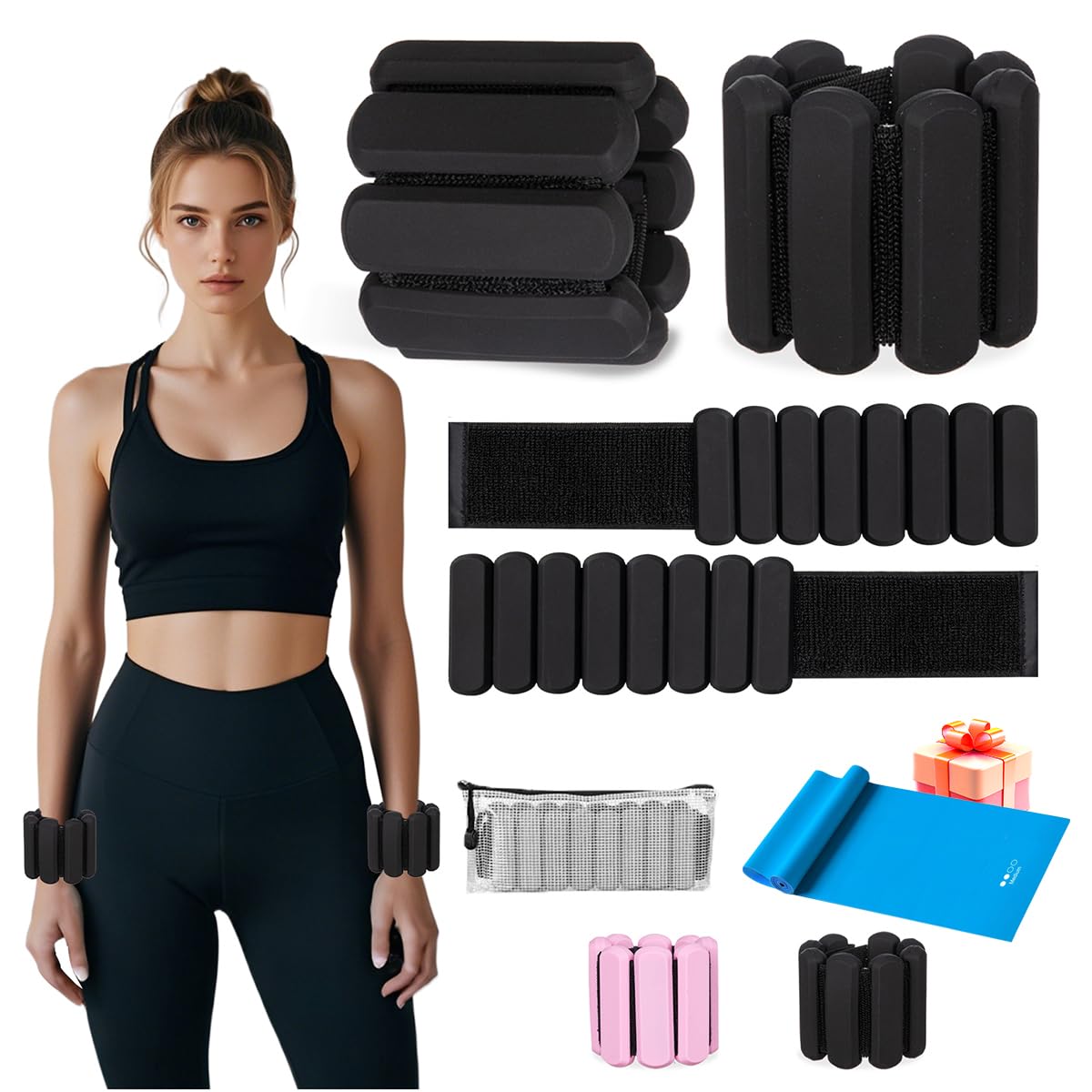Ankle & Wrist Weights for Women - Set of 2 (1Lb Each) Adjustable Ankle Weights, for Women Men Adjustable Wrist Bracelet for Home Gym Weighted Bangles Wristbands Leg Arm Weights for Walking Swimming Running Pilates Yoga Gym