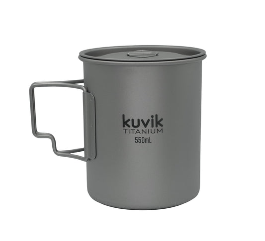 Kuvik Titanium Cup with Lid 550ml (18.6 oz) - Ultralight and Compact Pot for Backpacking, Camping, and Survival