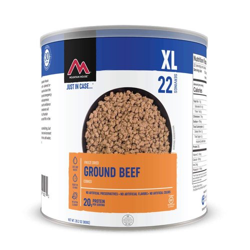Mountain House Essential Bucket | Freeze Dried Backpacking & Camping Food | 22 Servings | Gluten-Free & Cooked Ground Beef | Freeze Dried Survival & Emergency Food | #10 Can | Gluten-Free