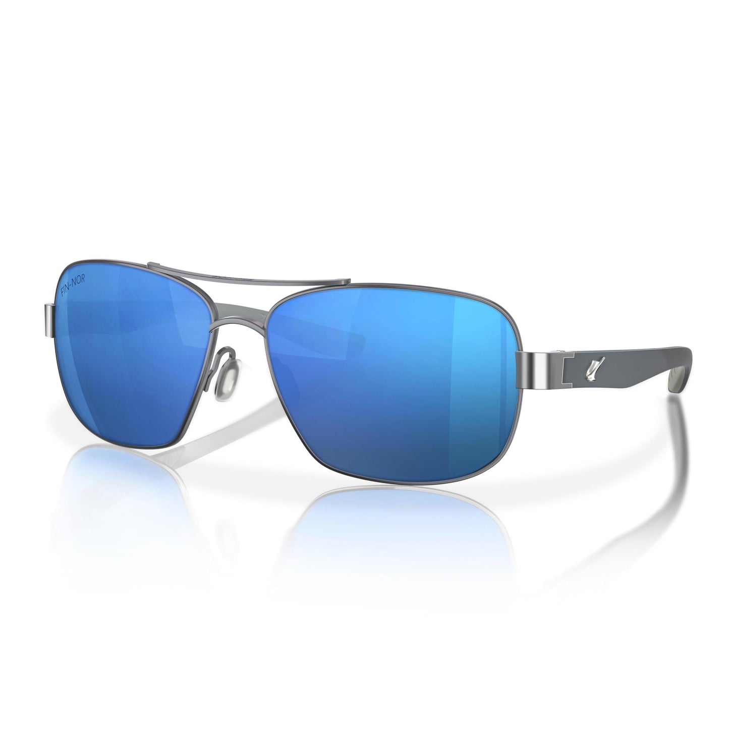 Fin-Nor Men's Rectangular Sunglasses, Blue/Grey Glass Lens-Satin Gunmetal/Frosted Matte Gray Frame, L