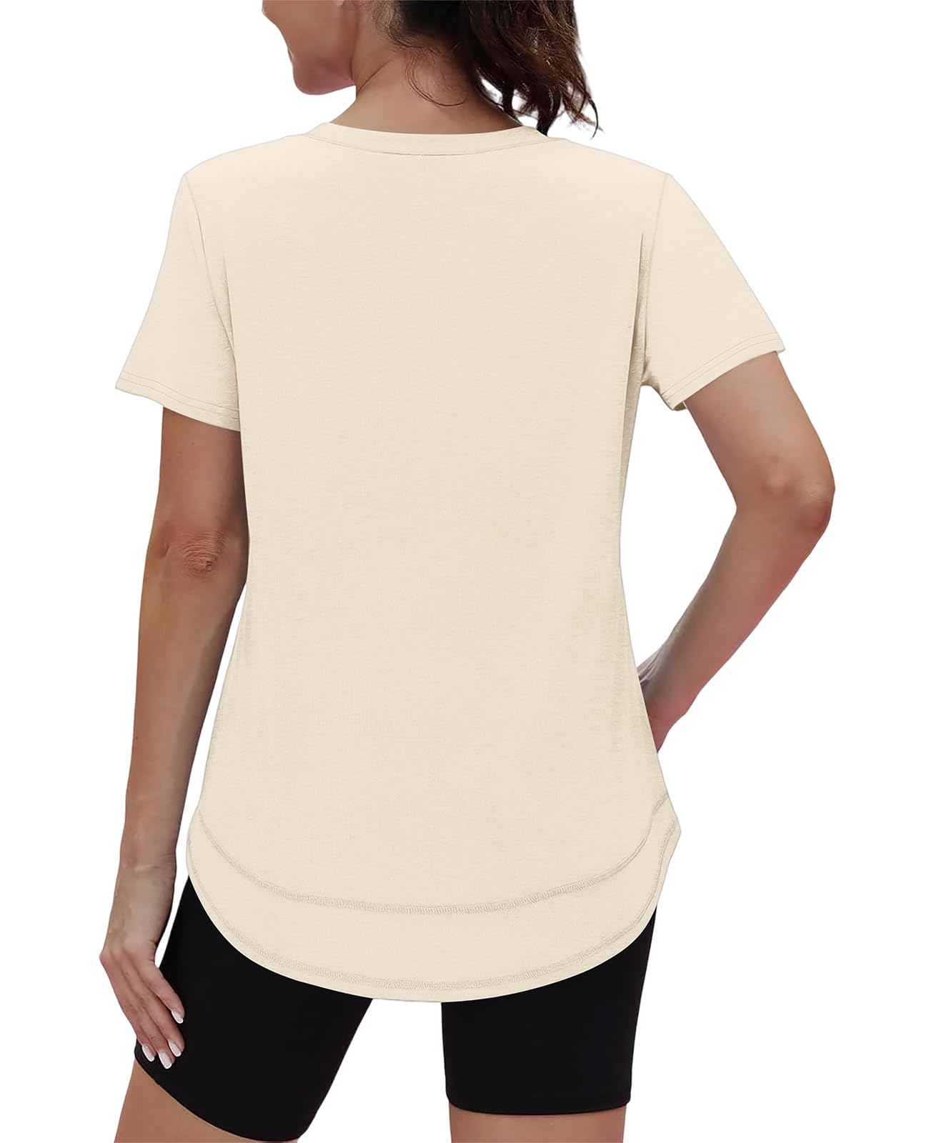 Short Sleeve Shirts for Women Workout Yoga Tops Sun Protection Clothing Summer Outfits Rash Guard Side Slit V Neck White XL