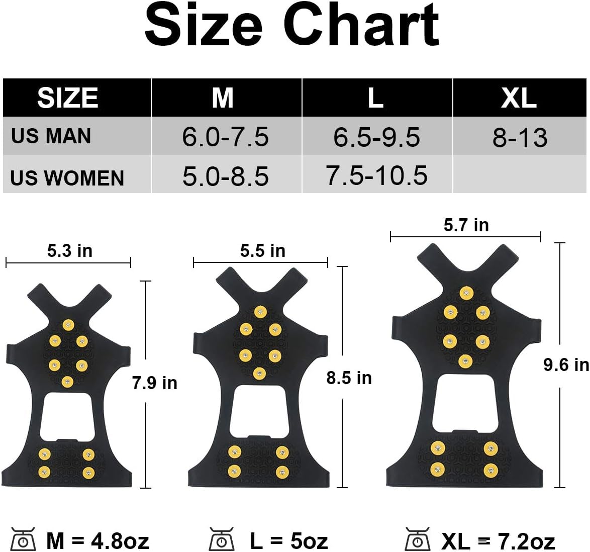 DUNCHATY Ice Cleats for Shoes and Boots, Snow Crampons with 20 Non-Slip Steel Studs, High Traction, Performs to -45C, Universal Sizes (M, L, XL) for Snow Walking, Ice Fishing, Hiking