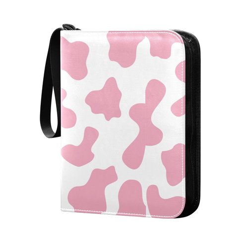 Pink Cow Texture Card Binder for Trading Cards, 4 Pocket with 50 Sleeves up to 400 Cards, Double Sided Pockets Card Holder Carry Case for Baseball Card, Football Card, Gaming Cards