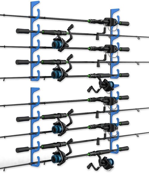 WellMall Fishing Pole Holders - 10 Rod Holder Storage for Wall & Garage, Fits Most Rods
