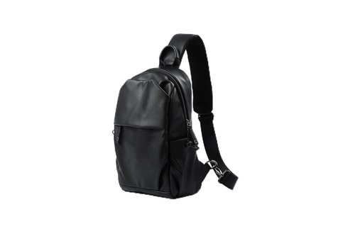 MOYYI PU Leather Sling Bag for Men Crossbody Side Bag Man Backpack Black Small for Hiking Travel