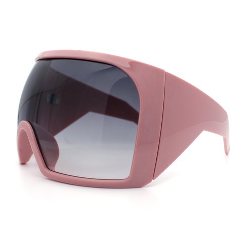 Super Oversized XXL Goggle Style Wrap Around Sport Plastic Sunglasses Pink - Smoke