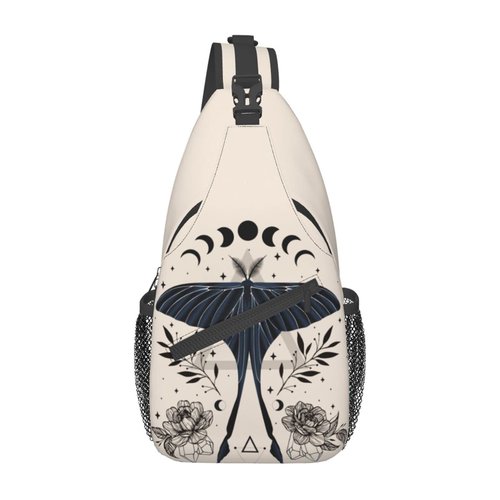 PETTDY Moon Moth Sling Bag For Men Women Shoulder Backpack Chest Bags Crossbody Daypack For Hiking Camping Outdoor Trip
