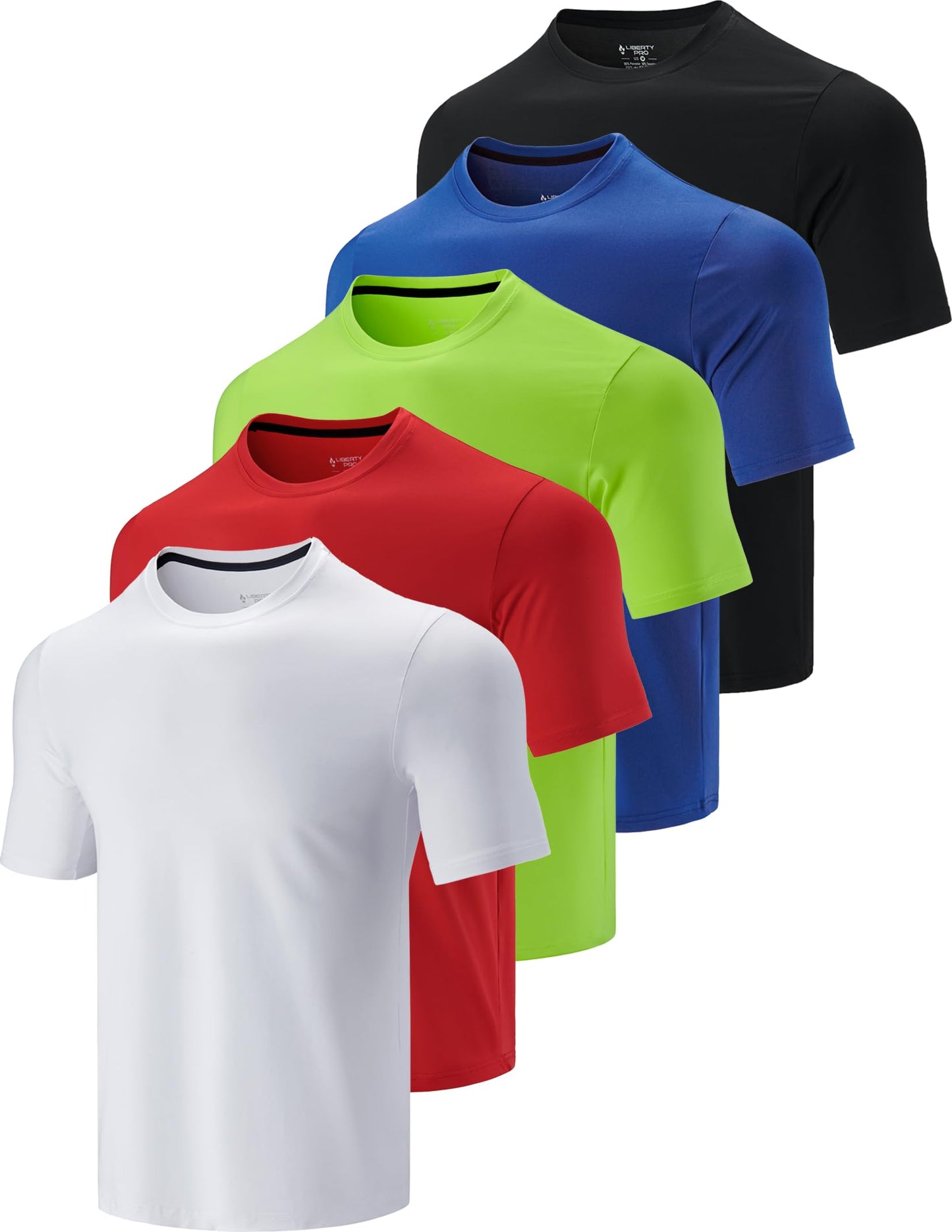 5 Pack Men’s Active Quick Dry Crew Neck T Shirts | Athletic Running Gym Workout Short Sleeve Tee Tops Bulk (Edition 7, Medium)