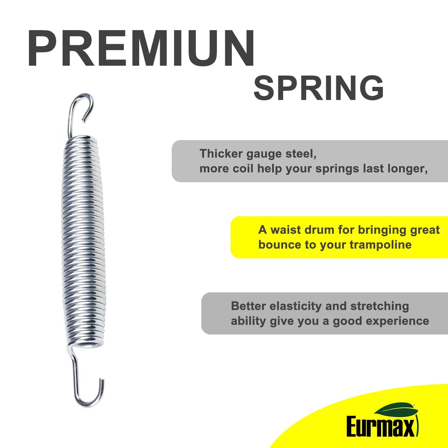 Eurmax USA 20-Pack Trampoline Springs, Premium Galvanized Stainless Steel Replacement Springs with T-Hook, Rust-Resistant & High-Tension for Maximum Safety and Bounce, Superior Strength and Durability