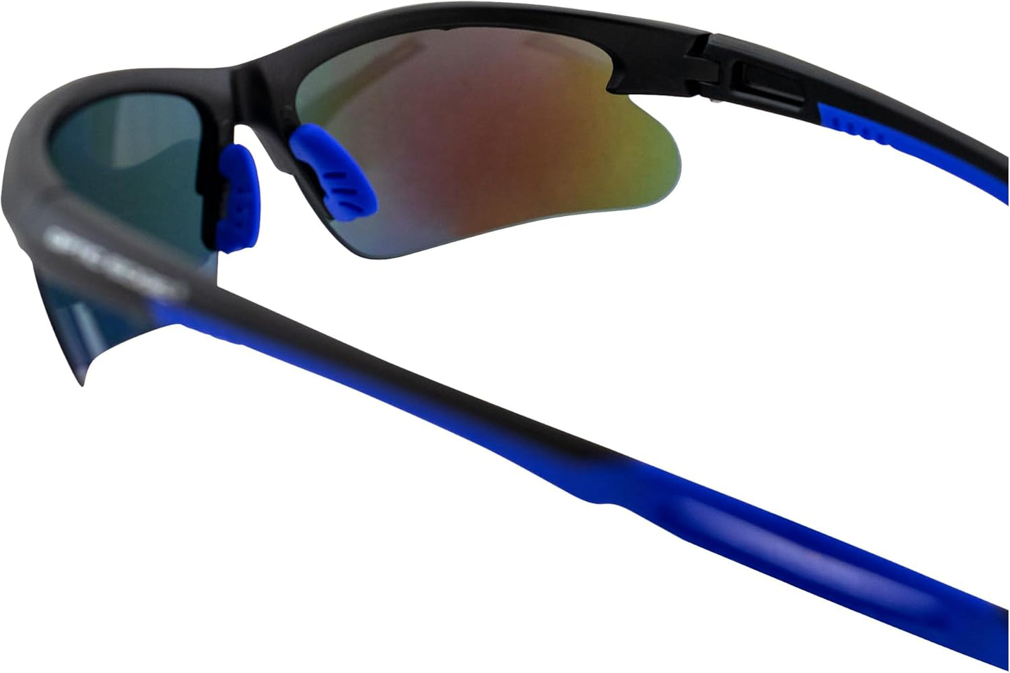Fireball Wraparound Sports & Motorcycle Sunglasses for Men or Women Semi-Rimless Matte Black Frame w/Dielectric Blue Mirror Lens