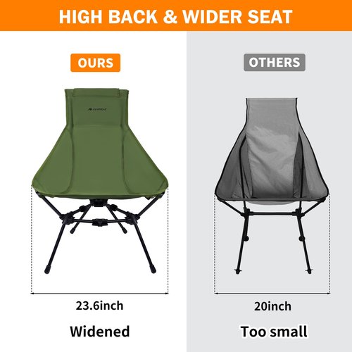ayamaya Ultralight High Back Camping Chair, Upgraded All Aluminum Widen Frame Structure Folding Chairs with Side Pocket & Carry Bag Compact for Camping Hiking Fishing Backpacking Outdoor