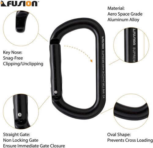 Black Straight Gate Carabiner - Supreme Oval-Shaped Climbing Hook (FP-9318-3-STK-BLK)