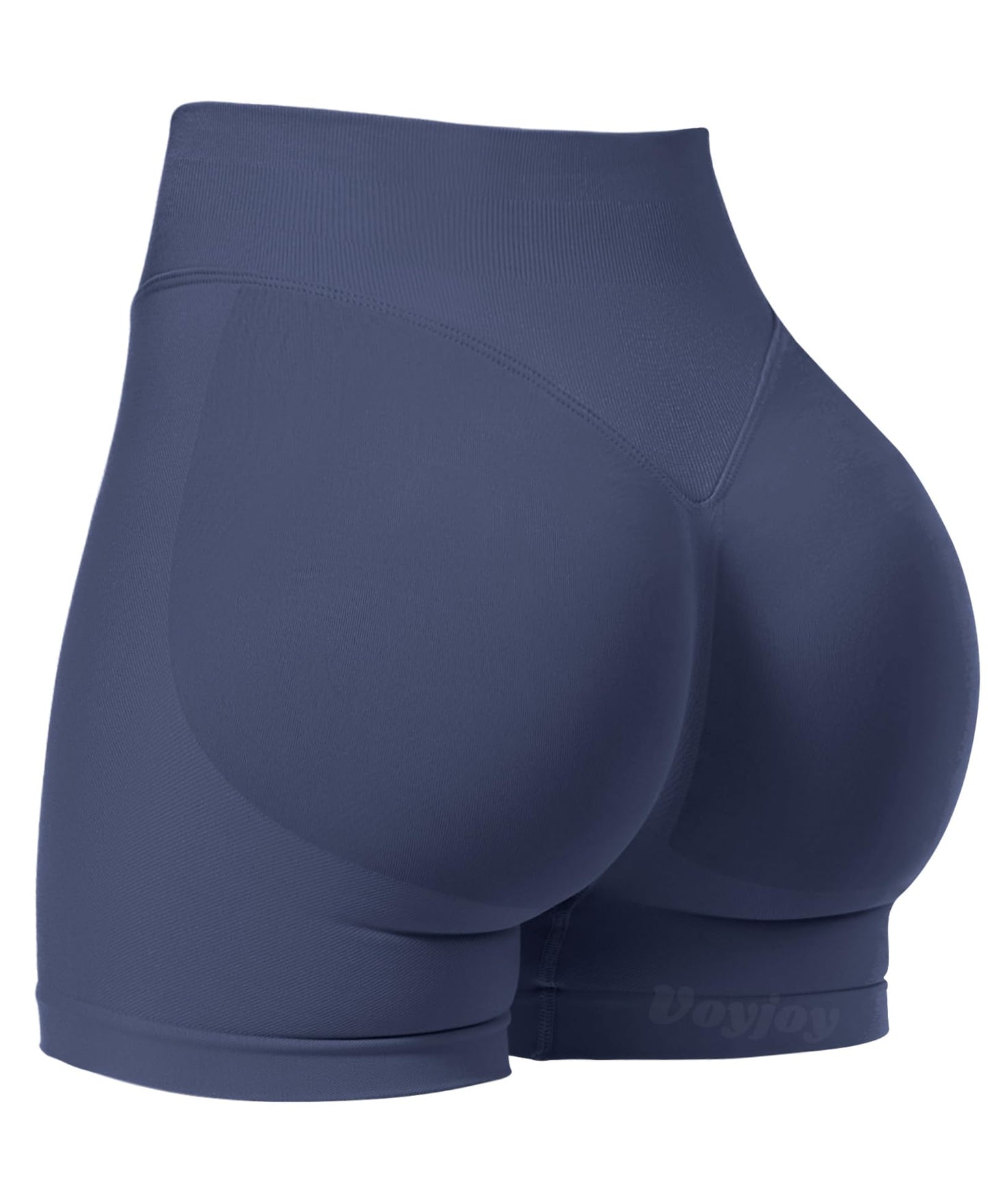 VOYJOY Women Workout Impact Shorts 2.5"/ 3.6"/ 4.5"/ 6" Scrunch Butt Lifting Gym Seamless Booty Biker Shorts Blue Grey