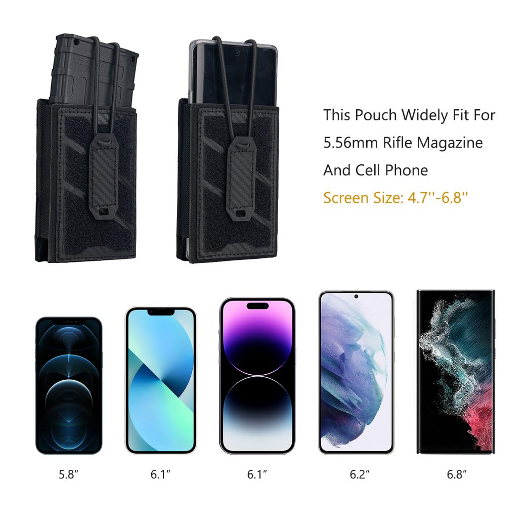 IDOGEAR Tactical Phone Pouch Molle Magazine Pouches Universal Utility Smartphone Holster Bag Outdoor EDC Waist Pouch Compatible with Phones Up to 6.8 Inches 500D Nylon (Black)