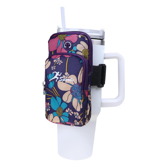 NELboNs Water Bottle Pouch Compatible with Stanley 18-40oz Tumblers Fashion Zipper Pouch Bag for Gym Running Workout Walking Armband to Hold Cellphone,Keys,Earphones,Chapstick or Cards