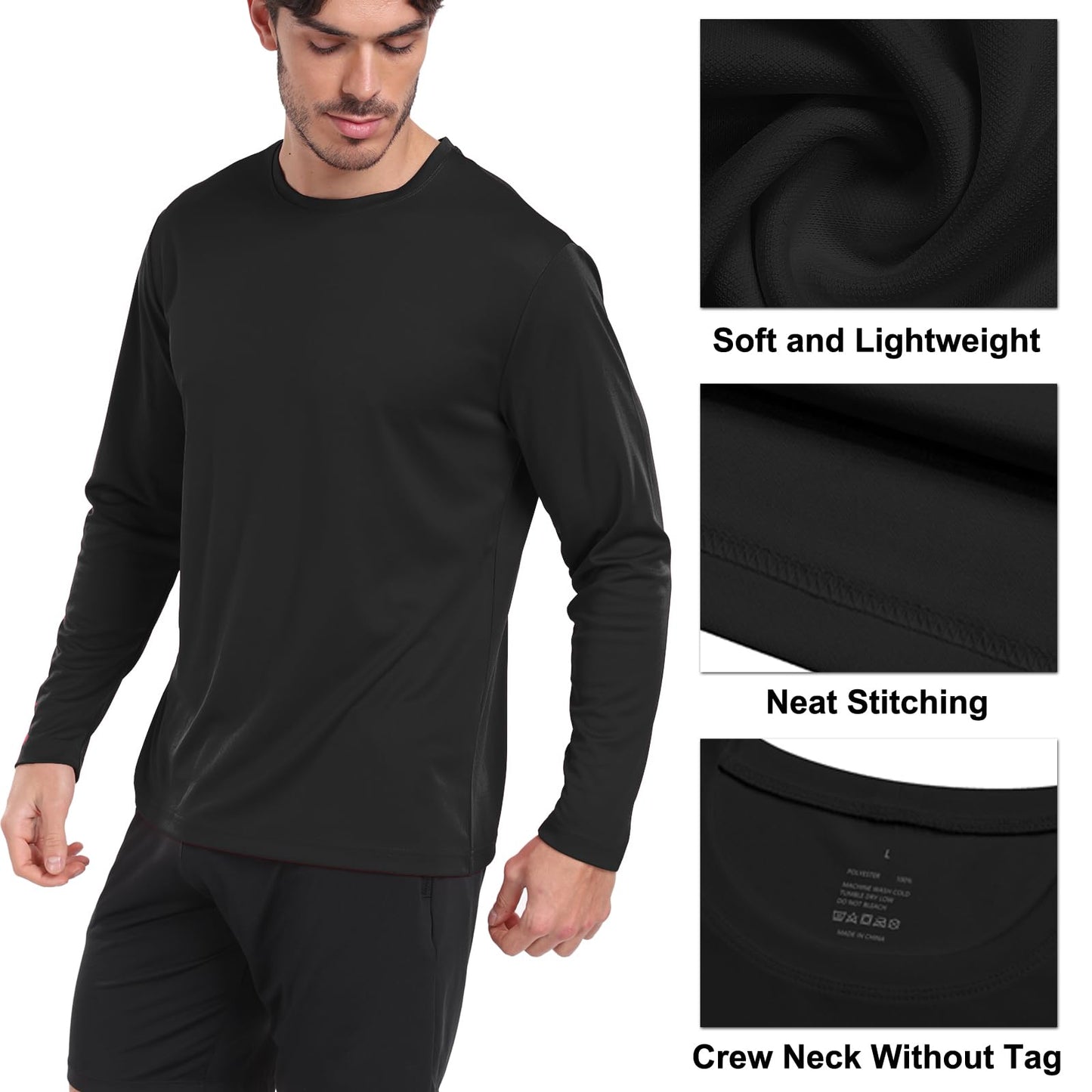 HovSiyla Long Sleeve Shirts for Men Moisture Wicking Mens Tee Shirts Workout Sun Protection T Shirt for Running 5 Black L