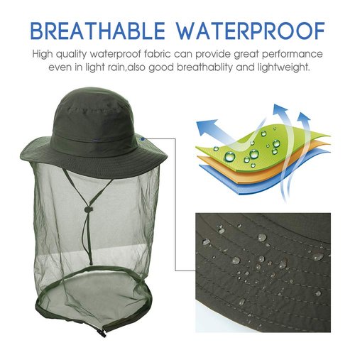 Comhats Net Fly Fishing Hat Summer Sun UV Exploring Men Nylon Bucket Hiking Boating Gardening Veil Hats Army Green X-Large XX-Large XL XXL