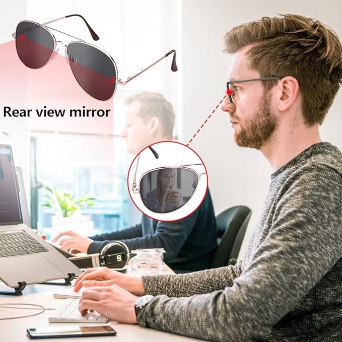 Anti-Tracking Rearview Spy Sunglasses - UV Protection Eyewear with Mirror Lens for Cyclists, Bikers, and Running - Black, Large