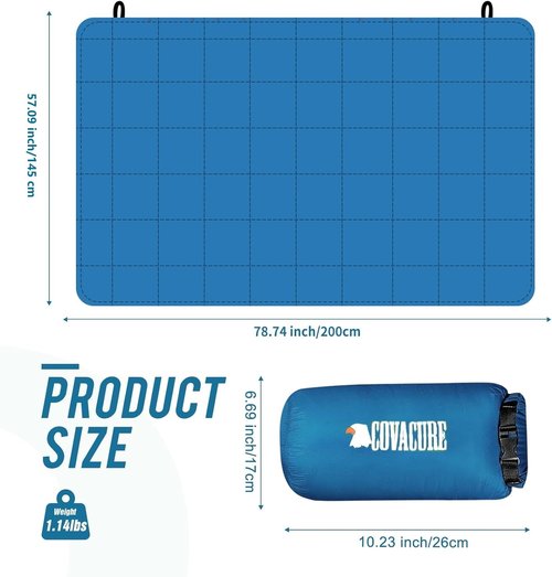 COVACURE Camping Blanket - Outdoor Travel Blanket, Packable, Puffy Blanket, Lightweight & Warm Quilt for Camping, Hiking, Backpacking, Outdoors, Travel, Beach（Blue）
