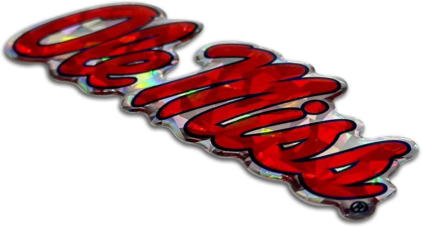 Elektroplate Officially Licensed Ole Miss Red Reflective Decal | Premium 3D Doming All Weather Sticker for Car, Water Bottle, Laptop, Tablet, Window, Cooler, Bumper, Toolbox, Phone | Made in The USA