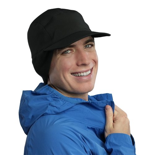 TrailHeads Waterproof Hiking Hats for Men with 3 Layer Rain & Wind Protection – Wide Brim Black Cap with Drop-Down Ear Warmers for Outdoors
