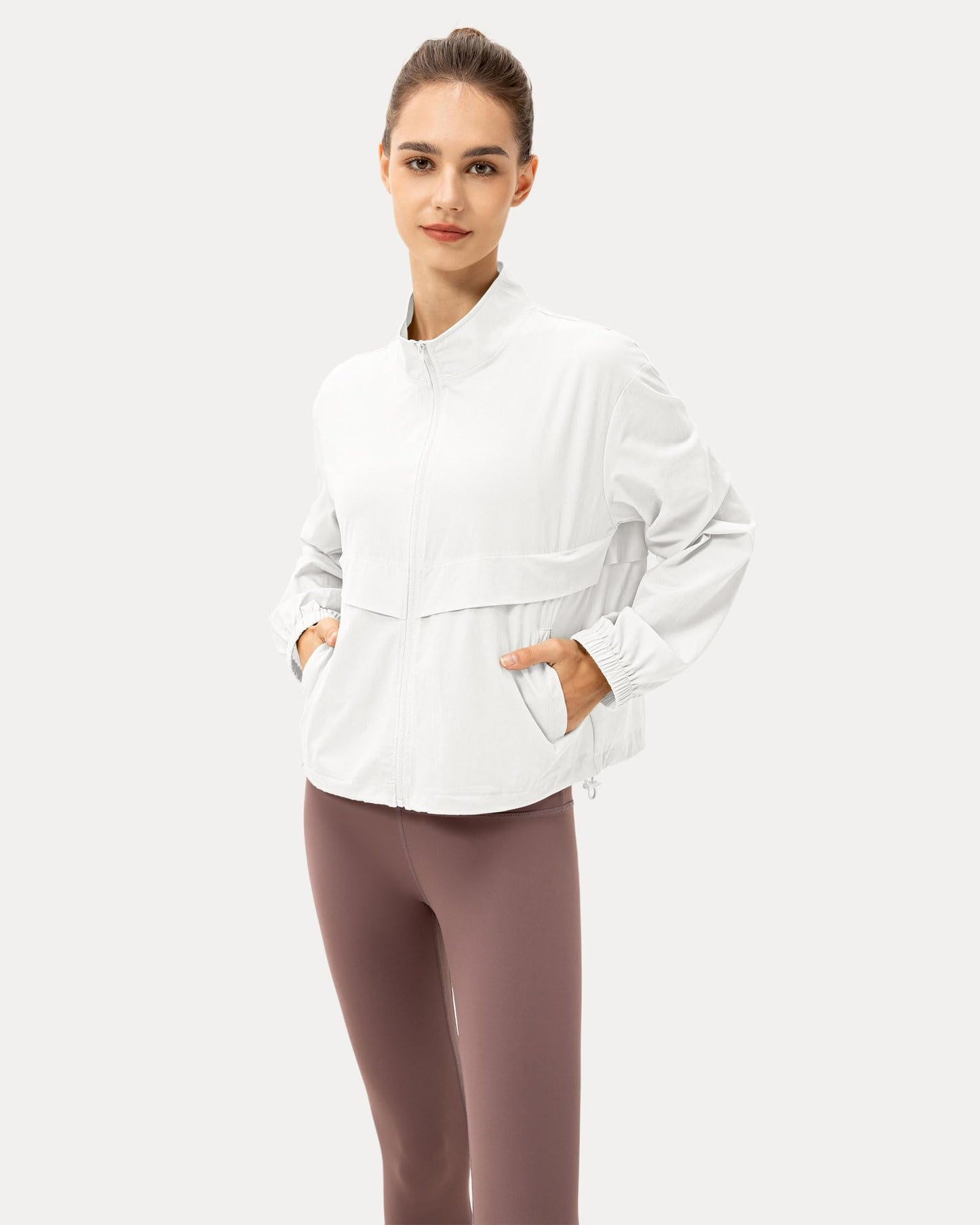 Locachy Women's Lightweight Zip Up Athletic Jacket Stand Collar Windproof Sun Protection Workout Outdoor Jacket White S