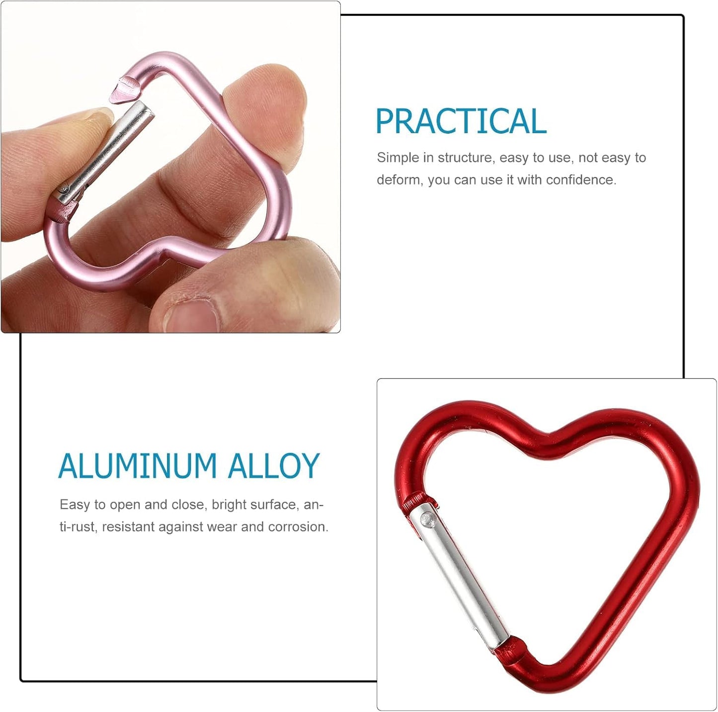 2Pcs Red Heart Shape Carabiners Keychain Clips Snap Hook Key Ring for Camping Accessories Backpack Water Bottle Aluminum Alloy Accessory and Keychain Carabiners，Accessories