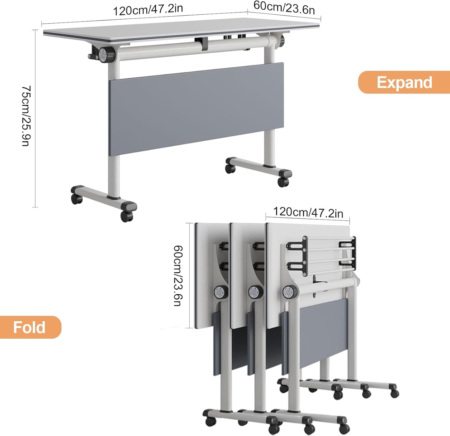 47.2 Inch Fold-and-Lock Conference Table, Robust Steel Legs & Rapid Setup, Ideal for Breakroom & Training Areas