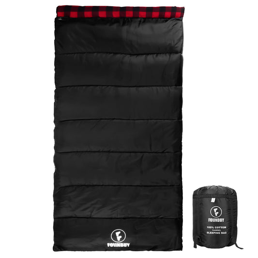 FORINBUY Flannel Sleeping Bag Cold Weather for Adults XL Camping Cotton Sleeping Bag 4 Season Big and Tall, Waterproof with Compression Sack