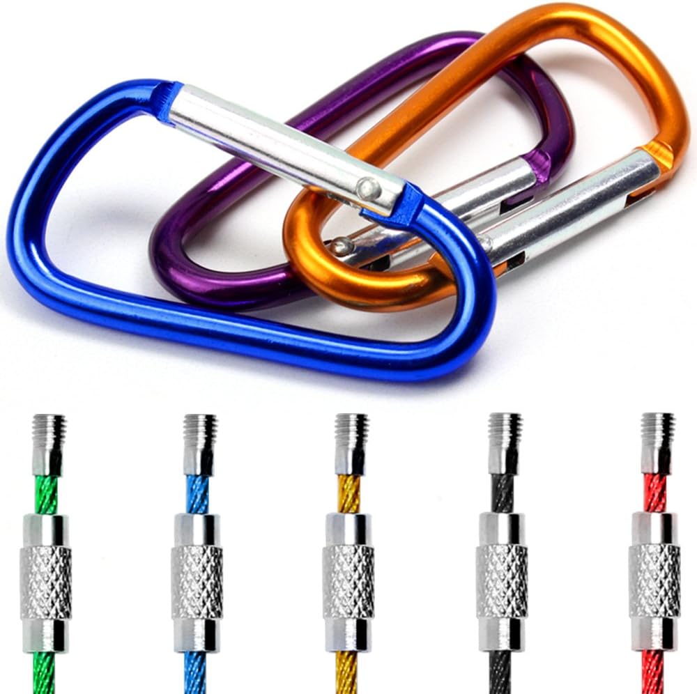 10 Pack Aluminum D-Ring Carabiners, YuCool D Shape Keychain Clips Hook Spring-Loaded for Camping Hiking Fishing, Locking Carabiner,Caribiniers 10 Key Rings - Multi-Color