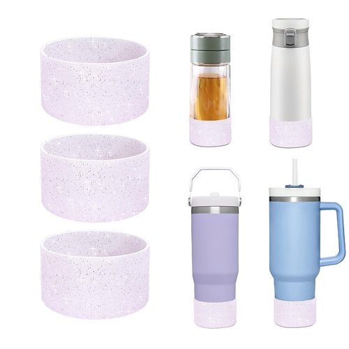 Chihutown 3pcs Bling Cup Boot, White Silicone Water Bottle Boot, Reduces Noise Water Bottle Bottom Protector (Purple)