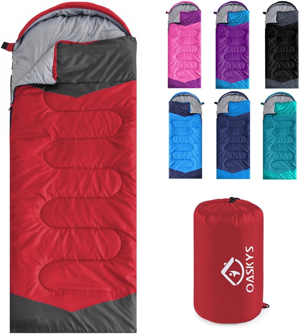oaskys Camping Sleeping Bag - 3 Season Warm & Cool Weather - Summer Spring Fall Lightweight Waterproof for Adults Kids - Camping Gear Equipment, Traveling, and Outdoors