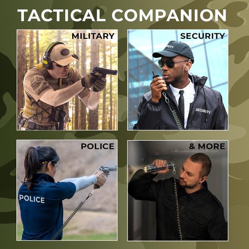 TECEUM Tactical Pistol Lanyard – Coyote – Equipment Accessories for Military, Police, Security & Personal Use – Spring Safety Strap with D-Ring Keeper – Anti-Lost Elastic Coil for Belt or MOLLE