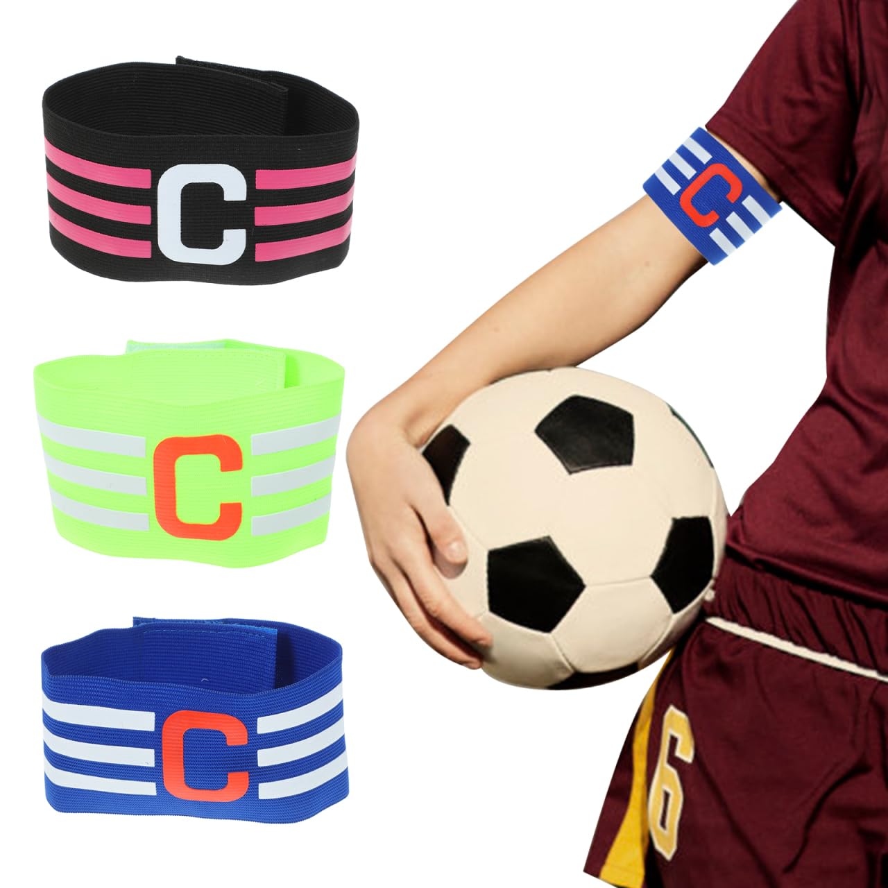 Soccer Ball Captains Armbands: Adjustable Elastic Soccer Captain Armband-Nylon Football Basketball Team Armbands for Adult and Youth 3Pcs -Durable Reflective Sports Training&Match Accessories
