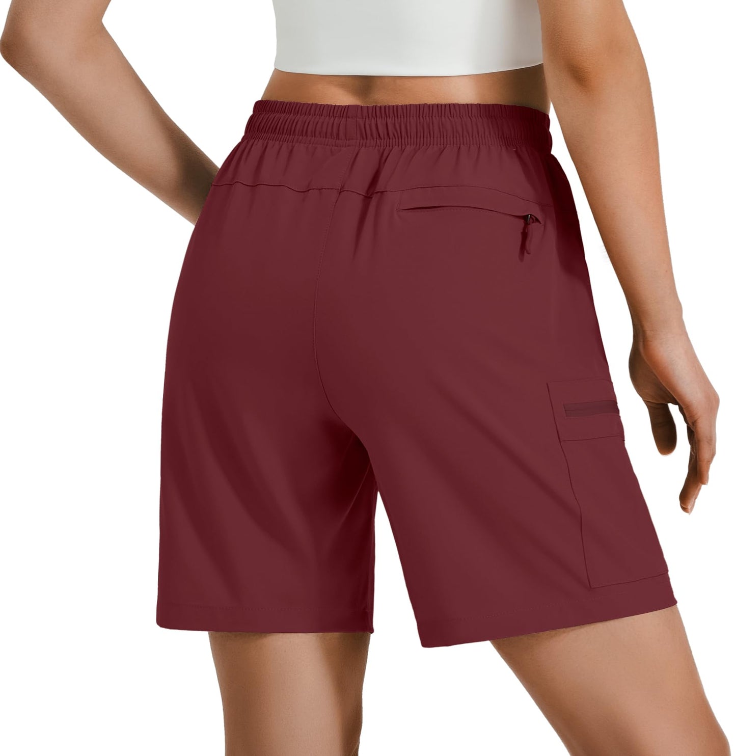 Hugut Women's Lightweight Hiking Cargo Shorts Quick Dry Athletic Shorts Camping Travel Golf Zipper Pockets Water Resistant Maroon