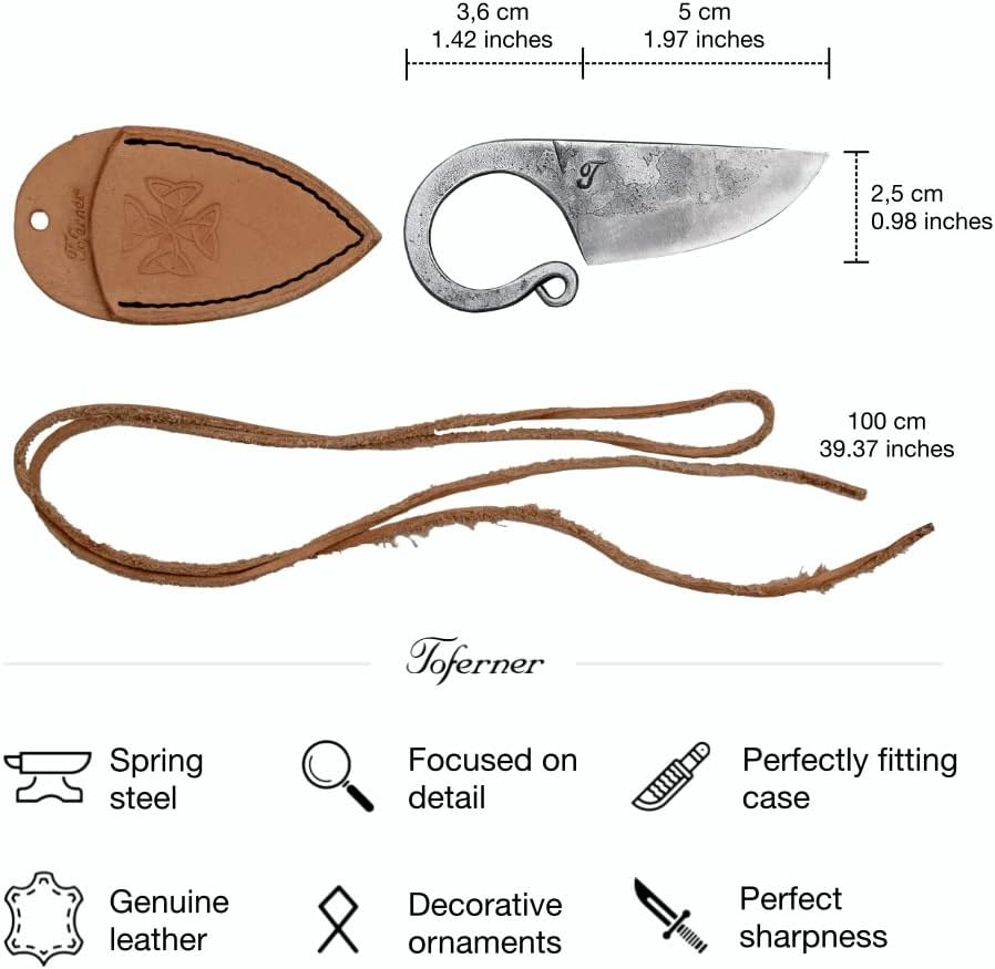 Toferner Celtic Pocket Knife, Hand Forged Fixed Blade Knives, Hardened Blade, Vintage Knife, Art Collection
