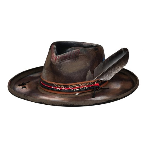 RUEDIGER Pencil Brim Hat Stiff Fedora Men's and Women's Hats,100% Wool Classic Felt Hat,Distressed/Burned Handmade (US, Numeric, 7 5/8, 7 1/4, Brown)