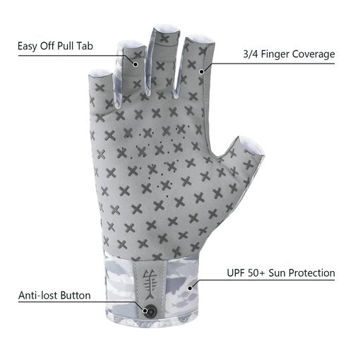BASSDASH 3/4 Finger UPF 50+ Sun Gloves Breathable Anti-Slip Silicone Palm for Men Women Fishing Fingerless Cycling Running