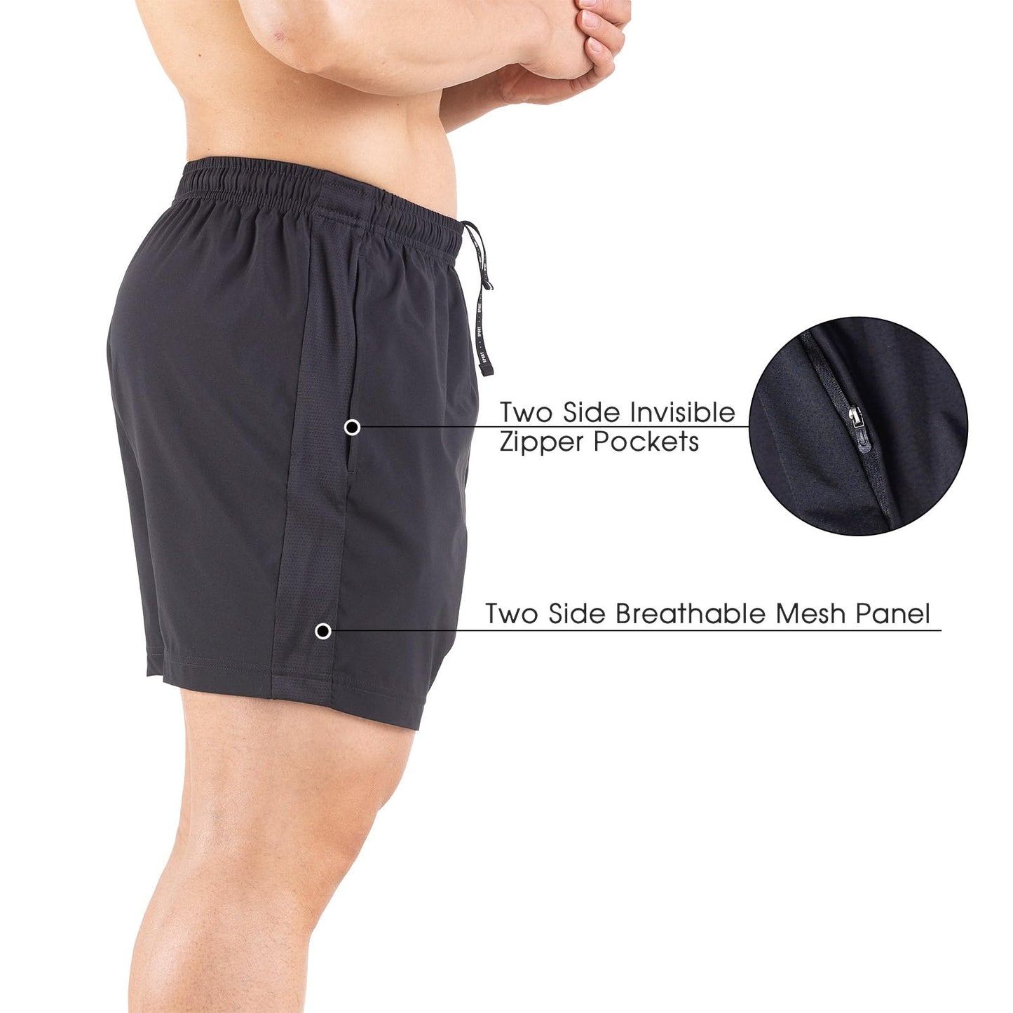 Gaglg Men's 5" Running Shorts 2 Pack Quick Dry Athletic Workout Gym Shorts with Zipper Pockets Black/Camouflage,XX-Large