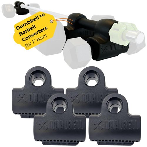 DUALBELL Superset Dumbbell Converters- for 1" bars- hold up to 500lbs- Dumbbell to Barbell Adapters -Connect dumbbells to a 1" standard diameter bar to use in place of weight plates (Black)