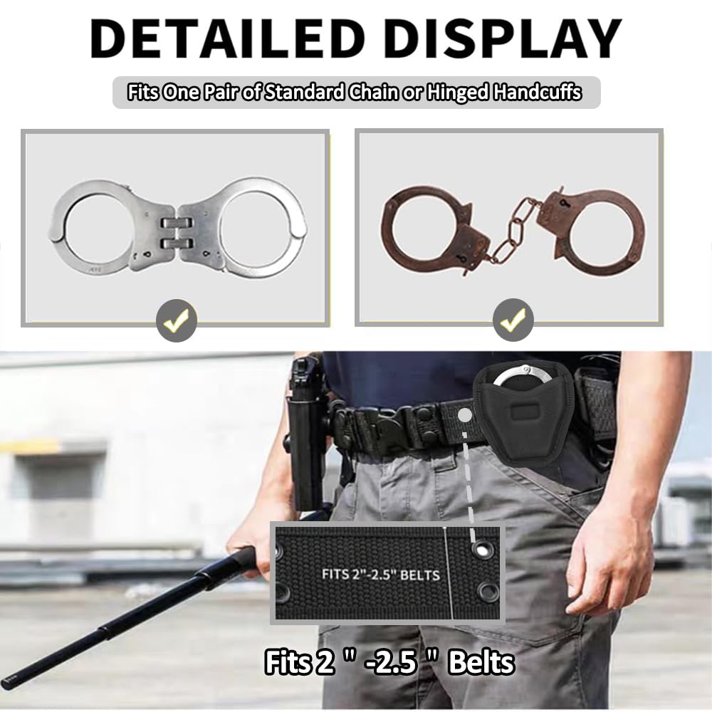 Handcuff Case for Duty Belt, Open Top Handcuff Holder Holster for Duty Belt Police Law Enforcement, Durable Wear-Resistant Nylon Case for Police Security Accessory for Standard Chain&Hinge Handcuff